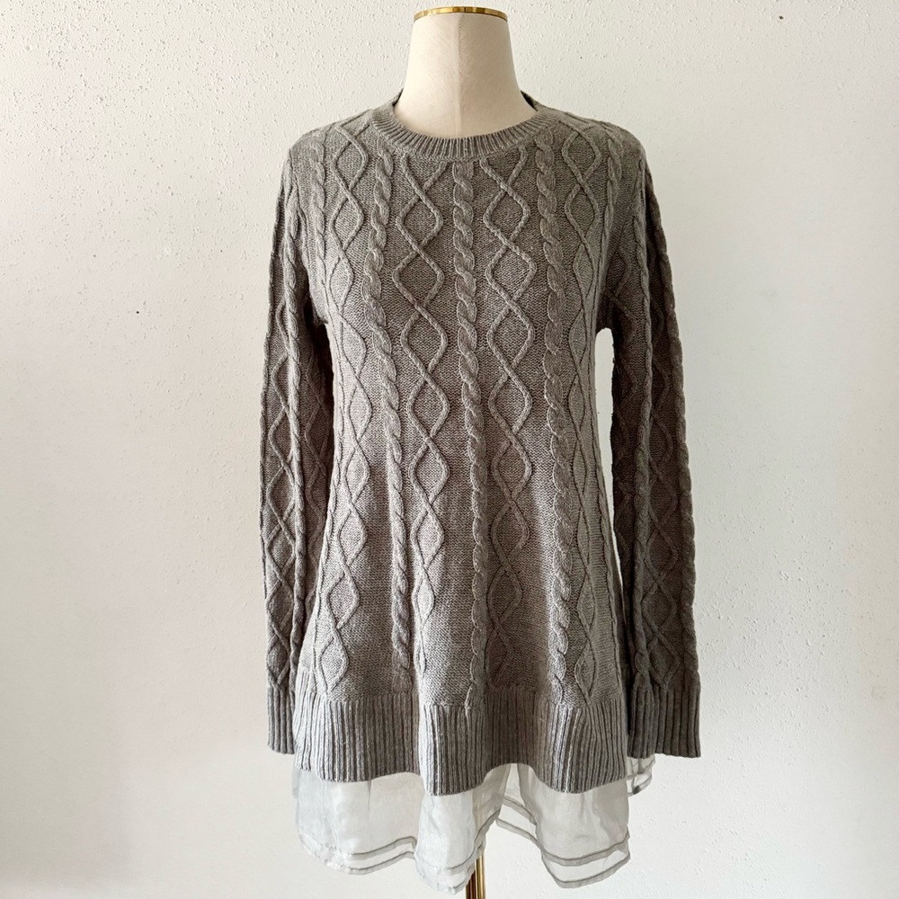 MILITARY HIPPIE Cable Knit Sweater Tunic Grey Layered Women's Size Small/Medium